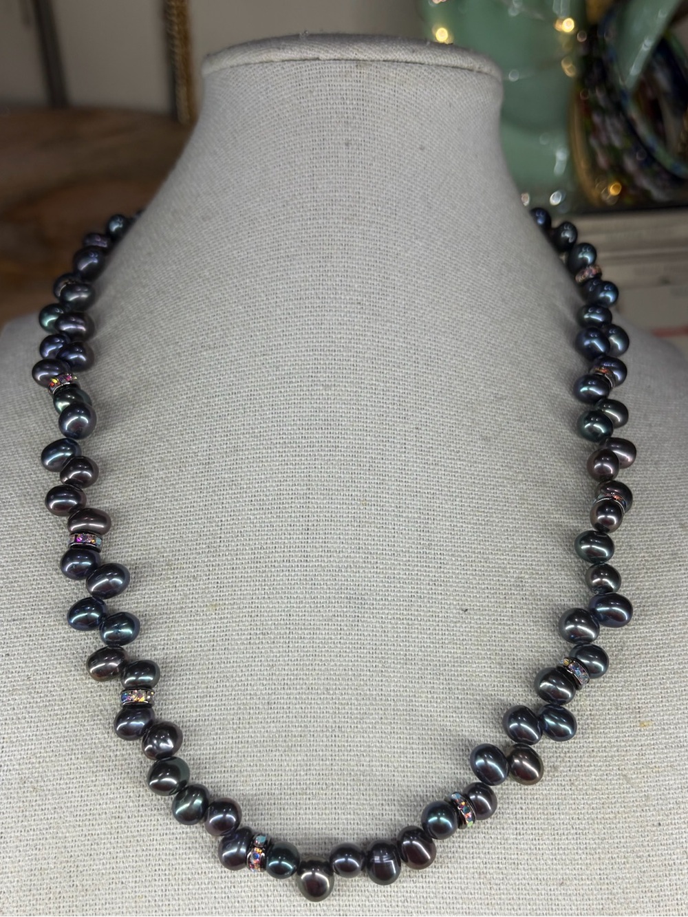 Genuine Freshwater Pearl Necklace Peacock Pearls Rhinestone Jewelry